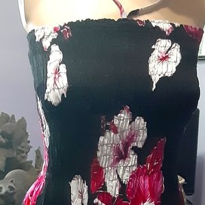 Black, pink, white, floral dress